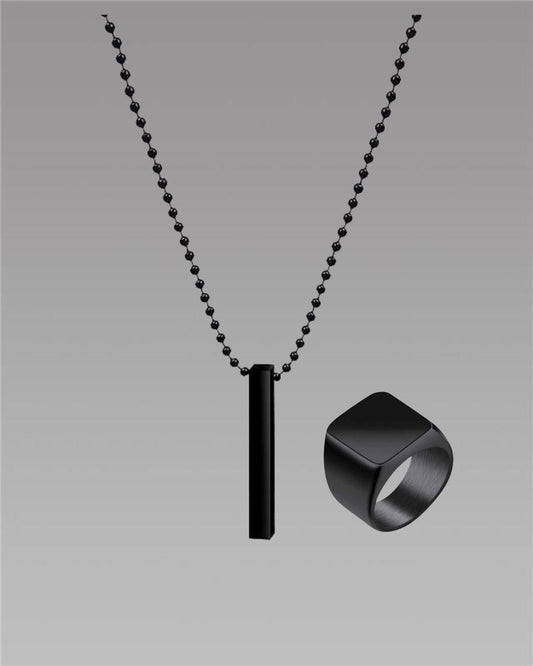 Saizen Black Vertical Bar Pendant with Ring for Boys & Men – Stylish & Modern