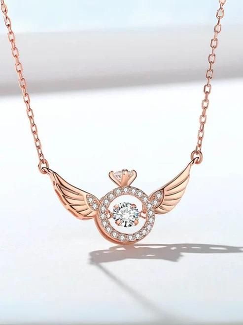 Ethereal Rose Gold Angel Wing Pendant Necklace – Grace & Elegance