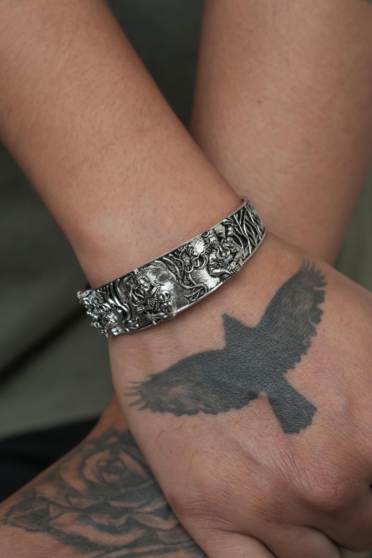 Men’s Oxidized Silver Mahakal Bracelet – Bold & Spiritual