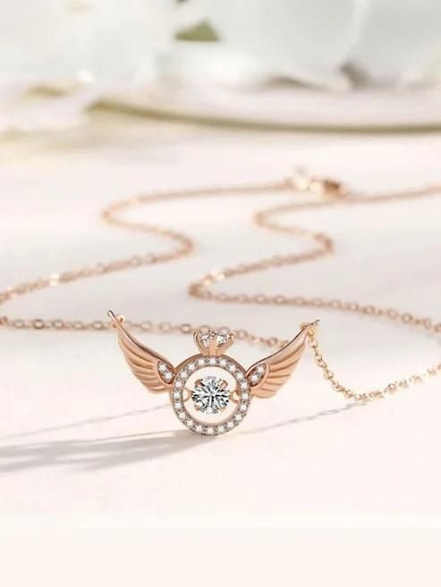 Ethereal Rose Gold Angel Wing Pendant Necklace – Grace & Elegance