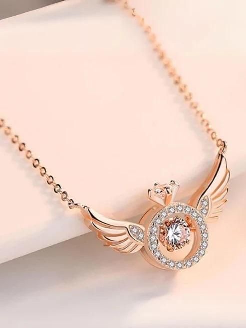 Ethereal Rose Gold Angel Wing Pendant Necklace – Grace & Elegance