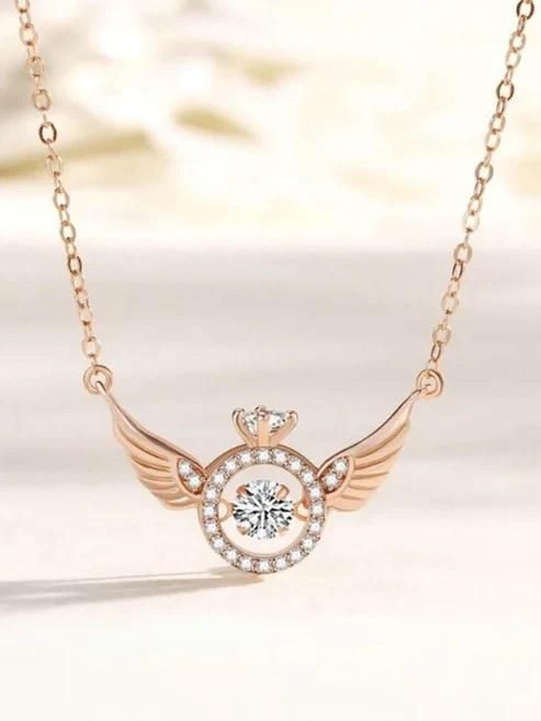 Ethereal Rose Gold Angel Wing Pendant Necklace – Grace & Elegance