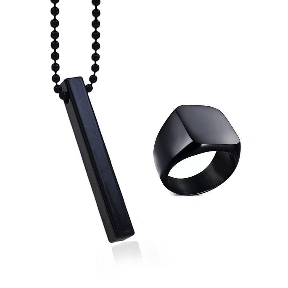 Saizen Black Vertical Bar Pendant with Ring for Boys & Men – Stylish & Modern