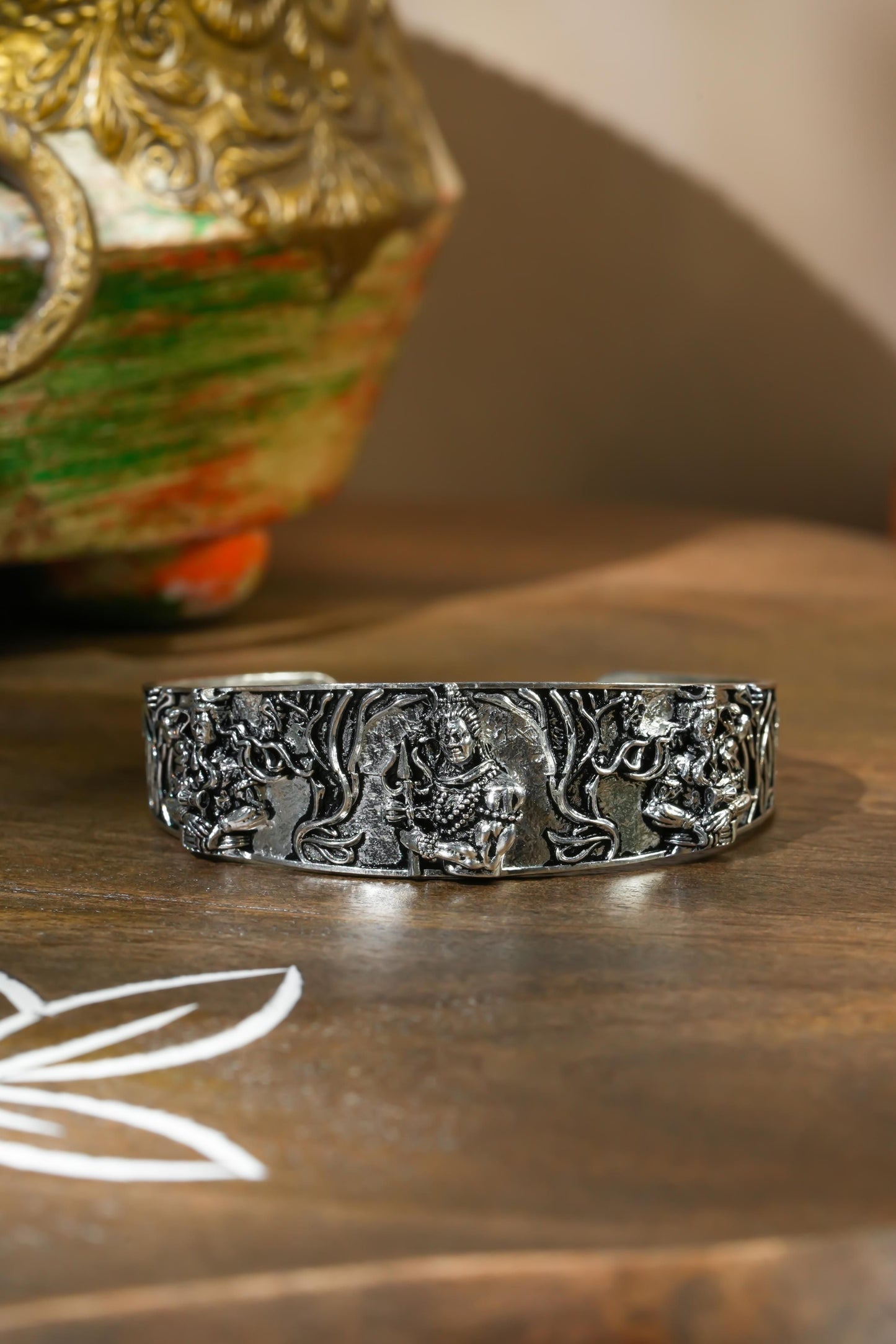 Men’s Oxidized Silver Mahakal Bracelet – Bold & Spiritual