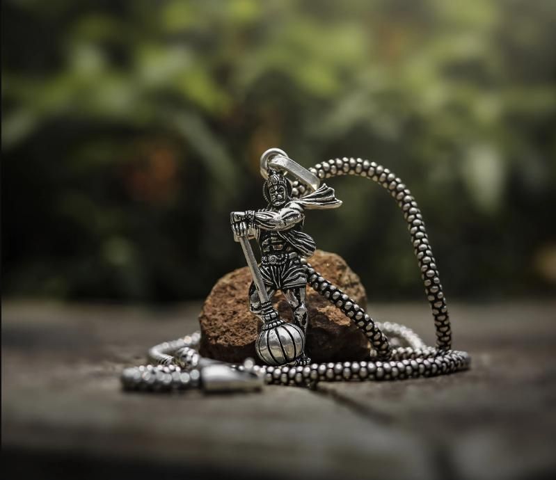 Divine Hanumanji Silver Pendant with Gada Chain