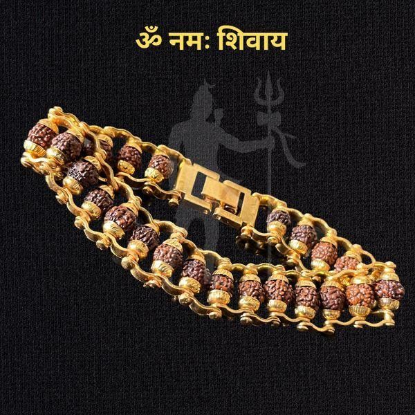 Authentic Panch Mukhi Rudraksha Bracelet with Gold Plating