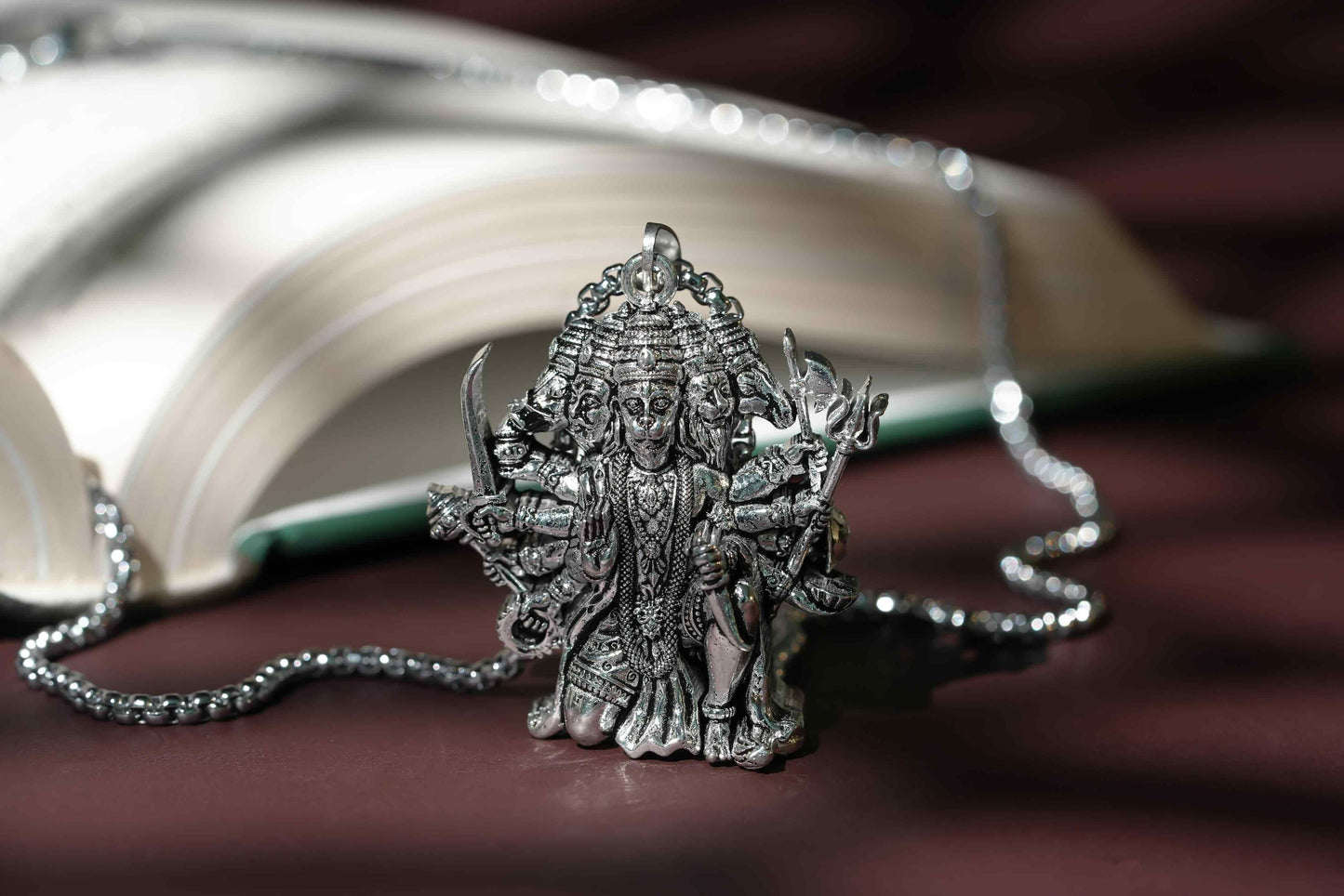 Divine Panchmukhi Hanuman Pendant with Silver-Plated Chain