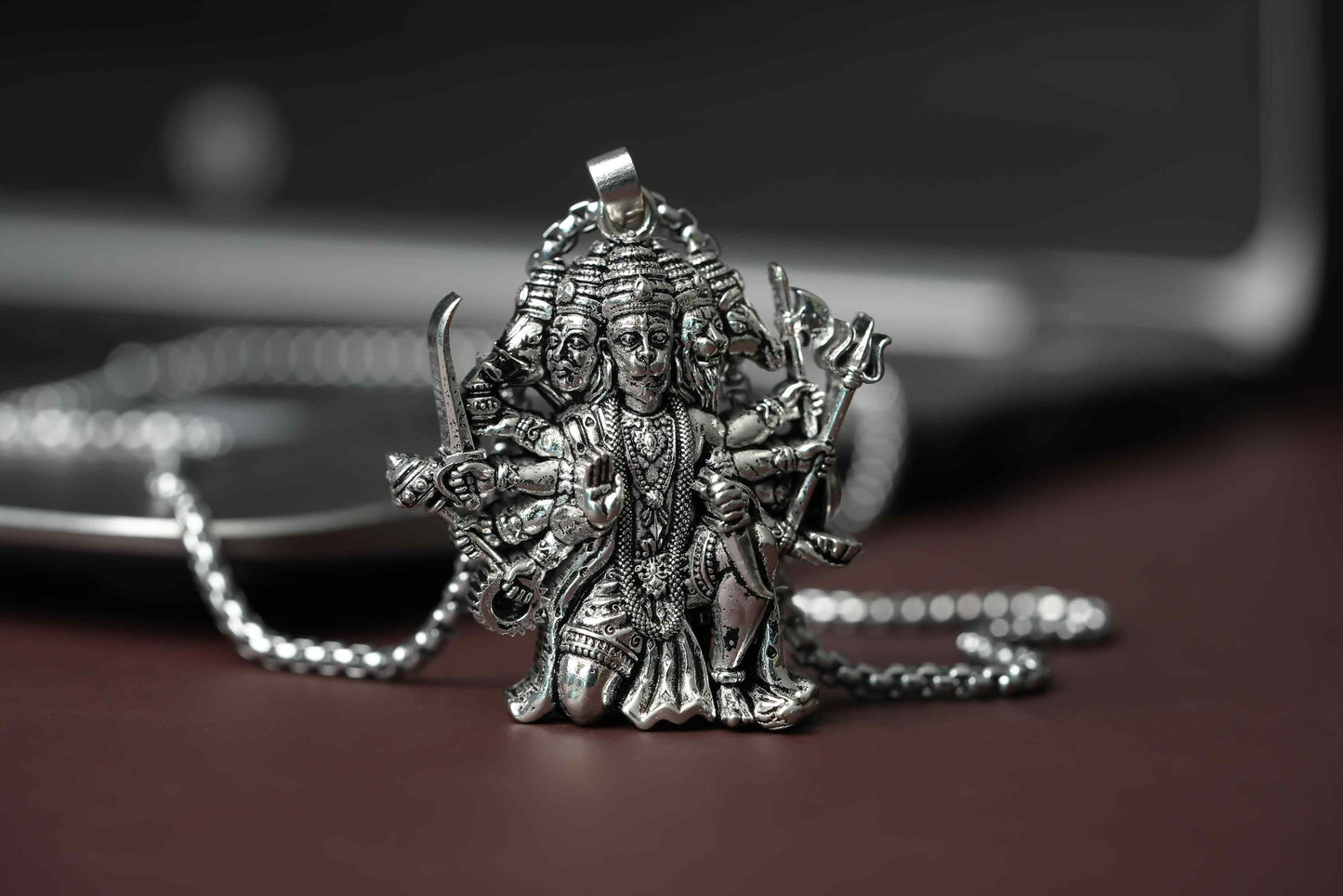 Divine Panchmukhi Hanuman Pendant with Silver-Plated Chain