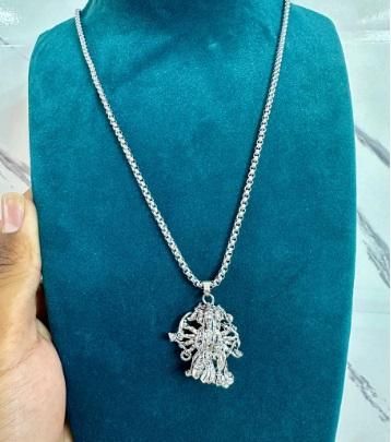 Divine Panchmukhi Hanuman Pendant with Silver-Plated Chain